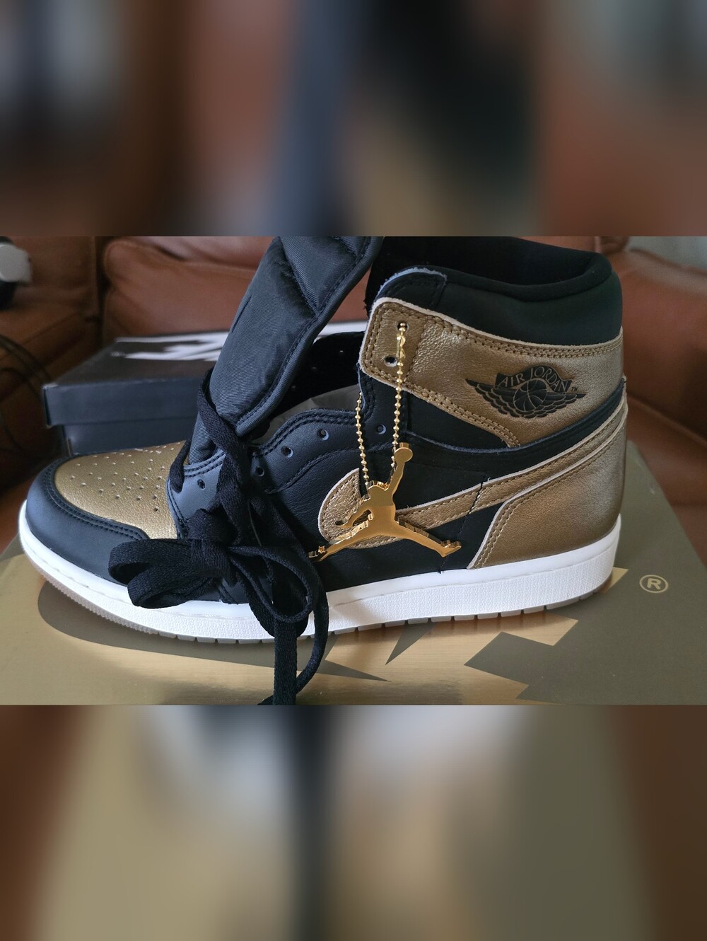 Nike Black and Metallic Gold High-Top Sneakers